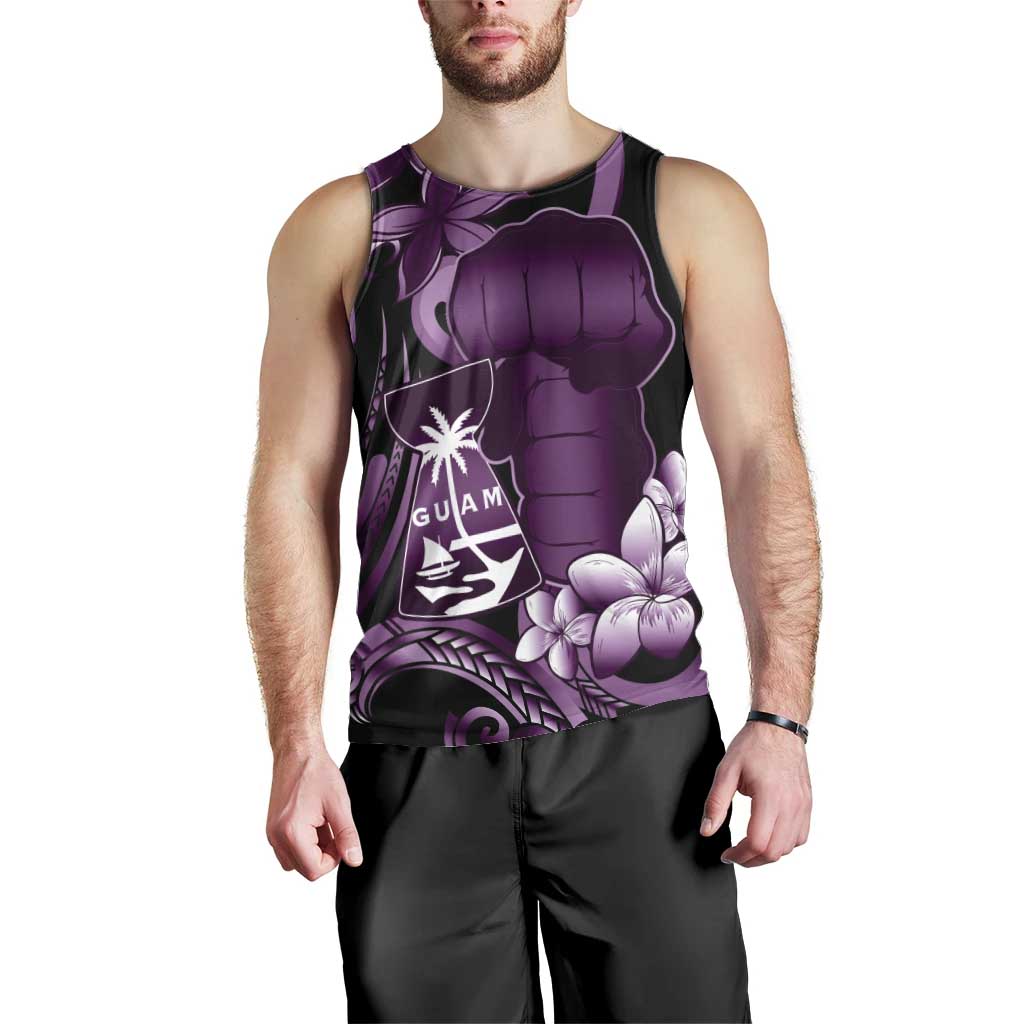 Purple Hafa Adai Guam Men Tank Top Chamorro Latte Stone Hand With Plumeria LT14 - Polynesian Pride