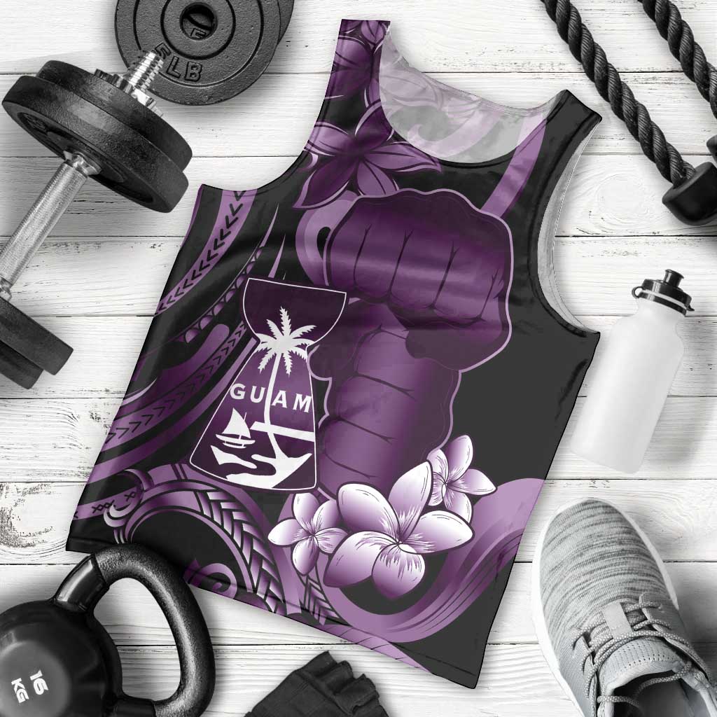 Purple Hafa Adai Guam Men Tank Top Chamorro Latte Stone Hand With Plumeria LT14 - Polynesian Pride