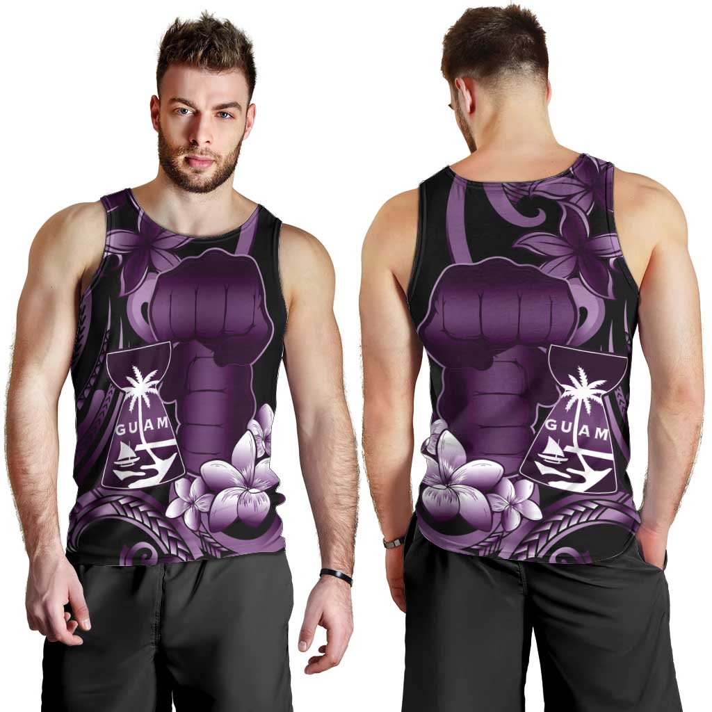 Purple Hafa Adai Guam Men Tank Top Chamorro Latte Stone Hand With Plumeria LT14 - Polynesian Pride