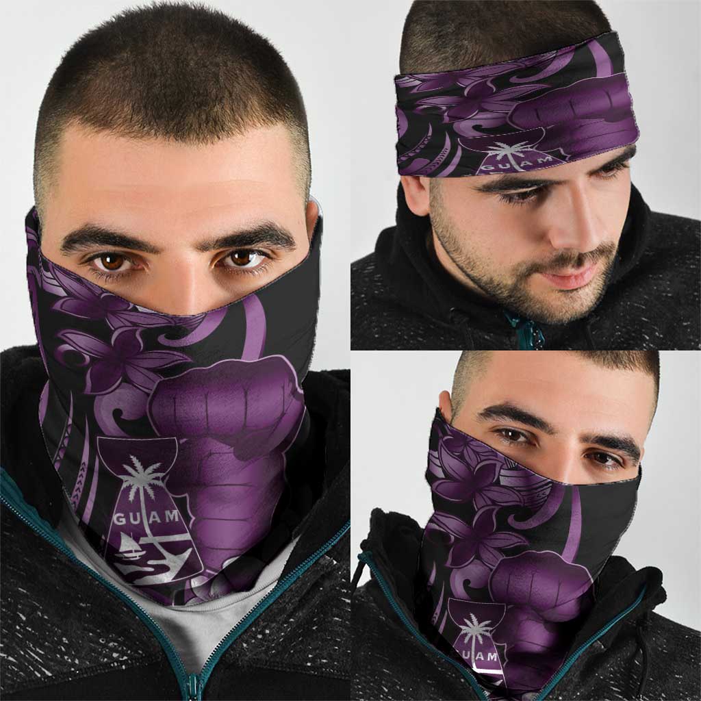 Purple Hafa Adai Guam Neck Gaiter Chamorro Latte Stone Hand With Plumeria LT14 - Polynesian Pride