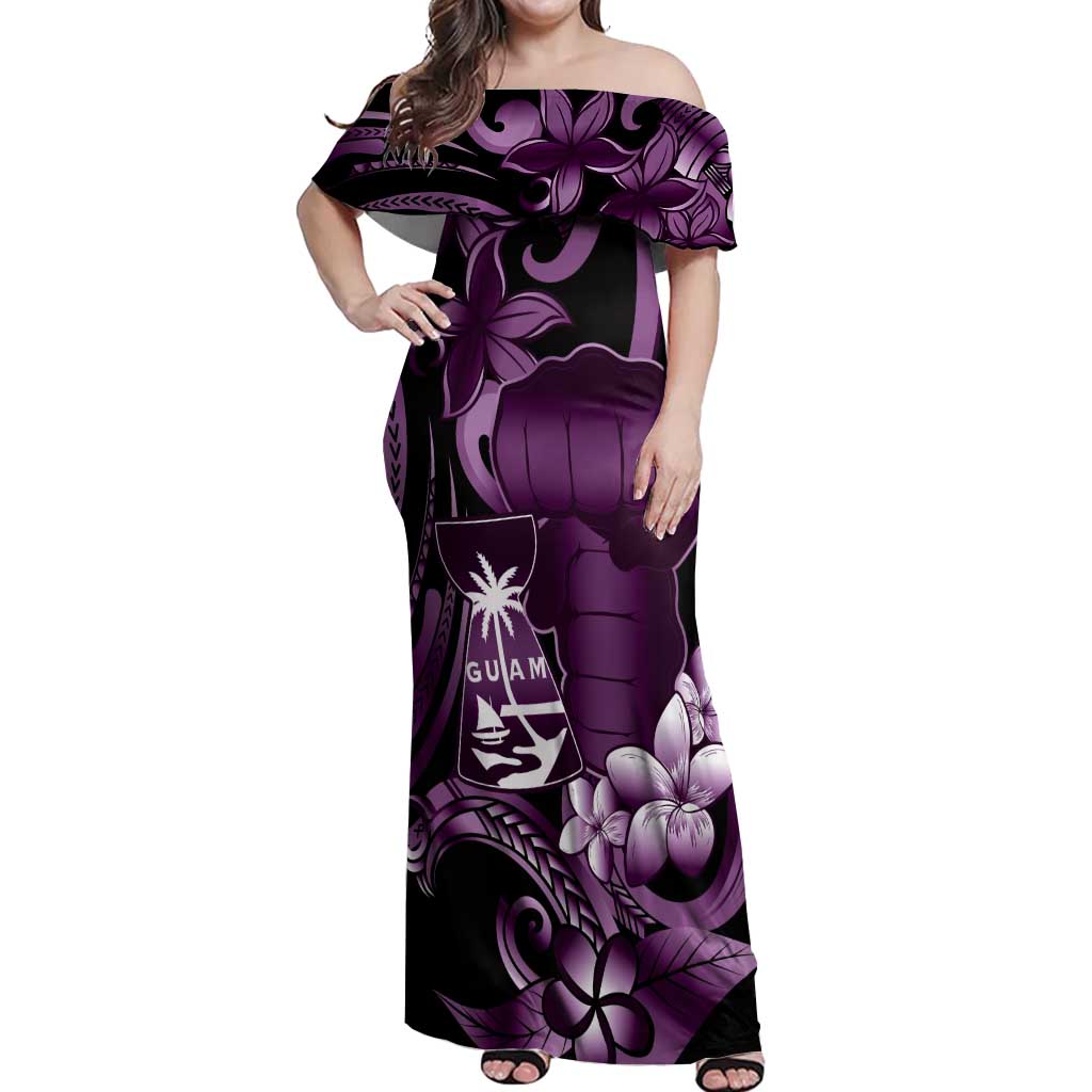 Purple Hafa Adai Guam Off Shoulder Maxi Dress Chamorro Latte Stone Hand With Plumeria LT14 Women Purple - Polynesian Pride