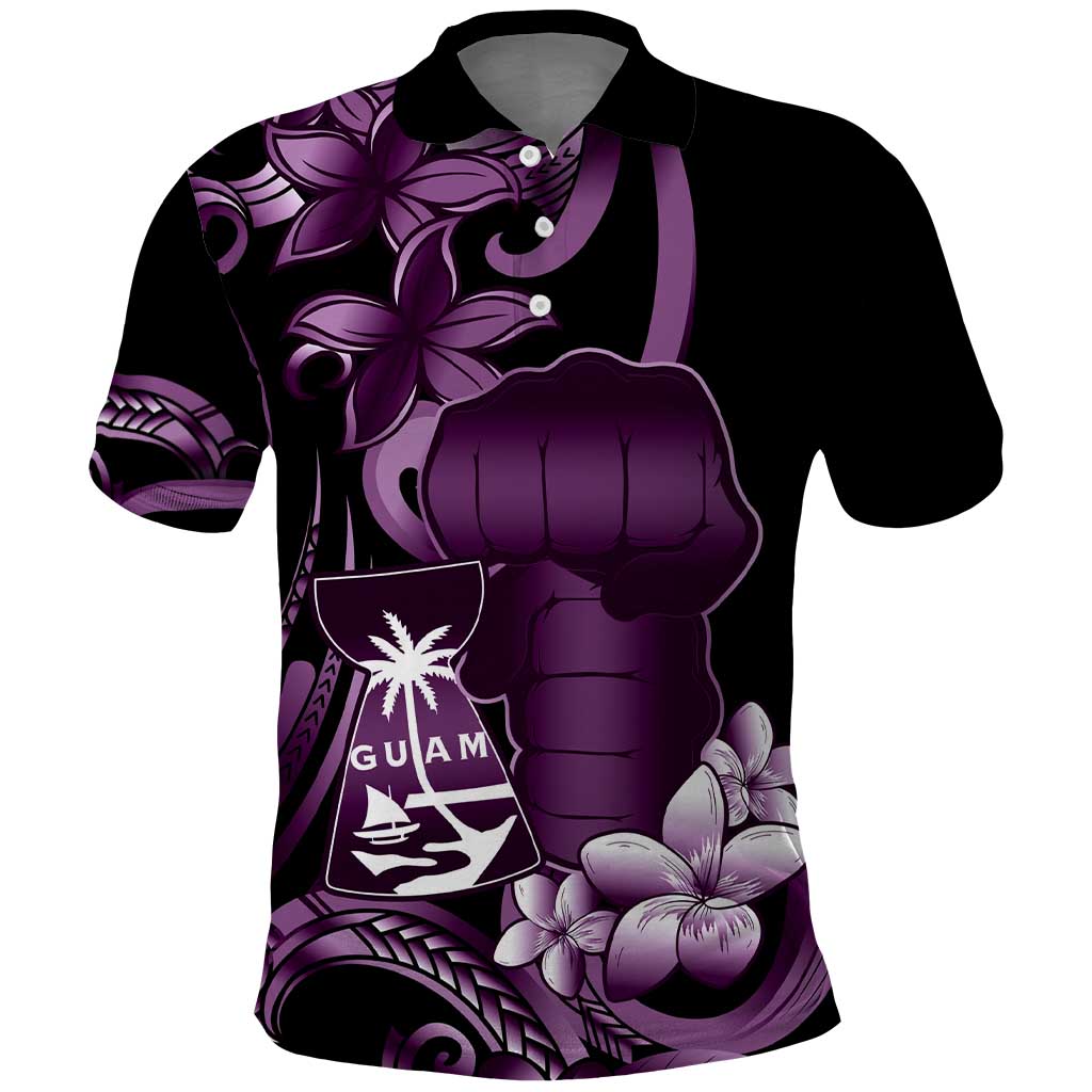 Purple Hafa Adai Guam Polo Shirt Chamorro Latte Stone Hand With Plumeria LT14 Purple - Polynesian Pride
