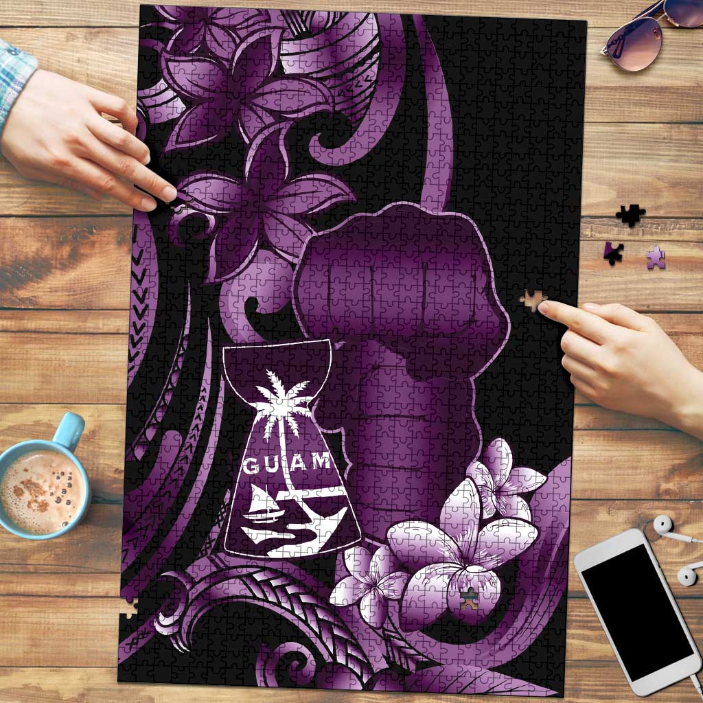 Purple Hafa Adai Guam Puzzle Chamorro Latte Stone Hand With Plumeria LT14 Purple - Polynesian Pride