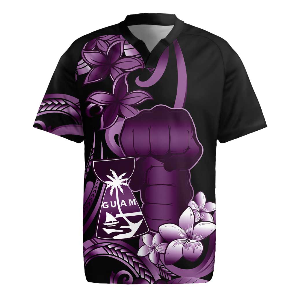 Purple Hafa Adai Guam Rugby Jersey Chamorro Latte Stone Hand With Plumeria LT14 Purple - Polynesian Pride