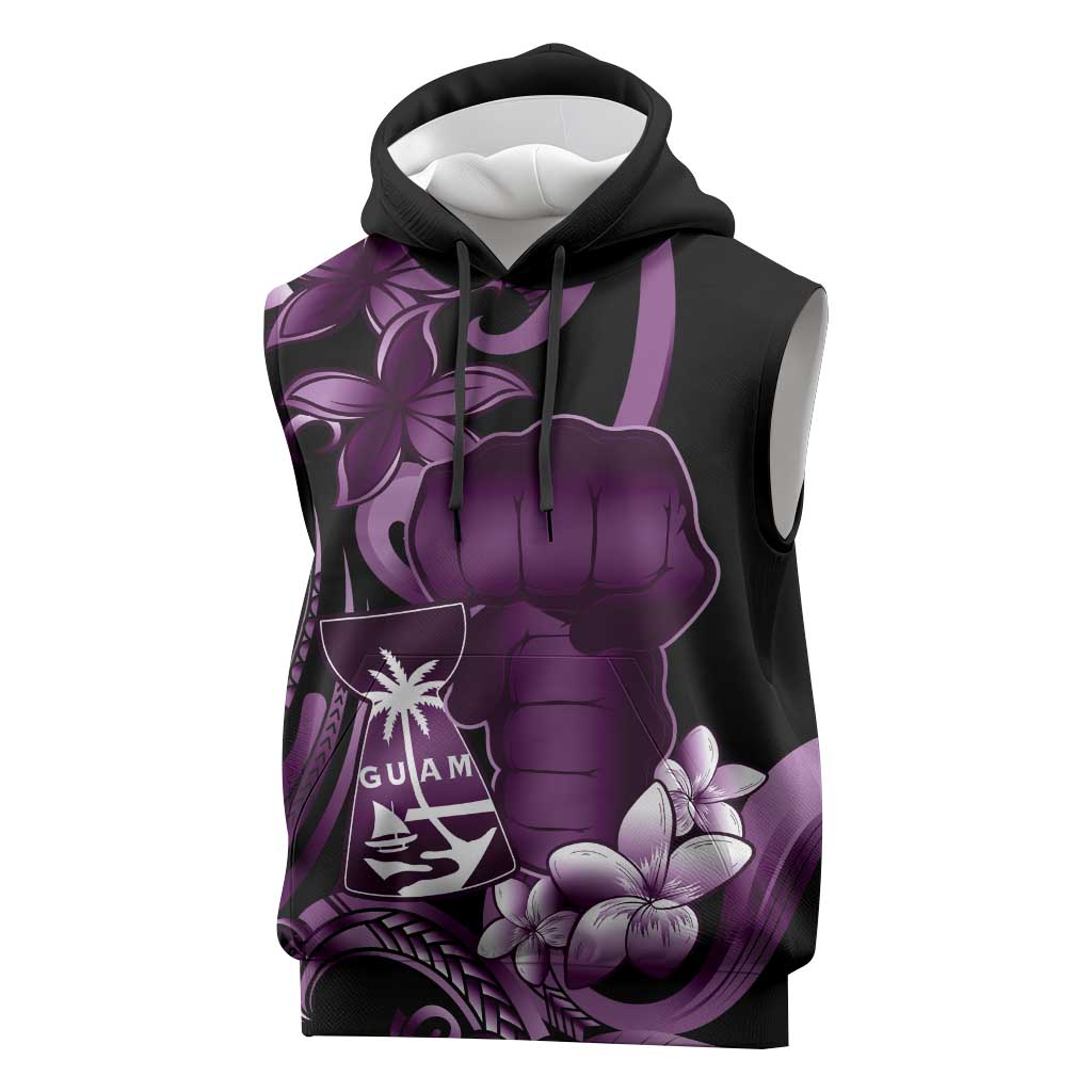 Purple Hafa Adai Guam Sleeveless Hoodie Chamorro Latte Stone Hand With Plumeria LT14 Purple - Polynesian Pride