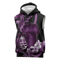 Purple Hafa Adai Guam Sleeveless Hoodie Chamorro Latte Stone Hand With Plumeria LT14 Purple - Polynesian Pride