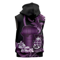 Purple Hafa Adai Guam Sleeveless Hoodie Chamorro Latte Stone Hand With Plumeria LT14 - Polynesian Pride