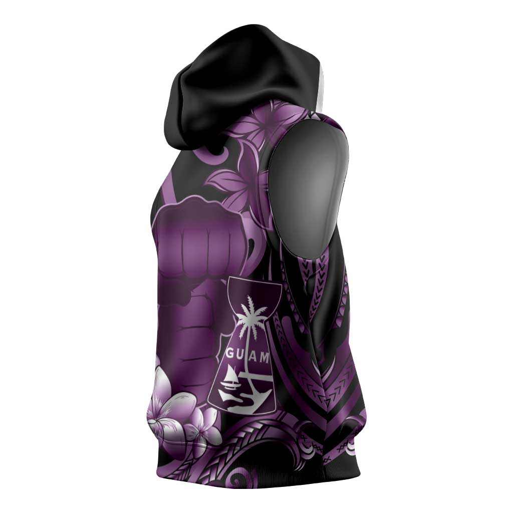 Purple Hafa Adai Guam Sleeveless Hoodie Chamorro Latte Stone Hand With Plumeria LT14 - Polynesian Pride