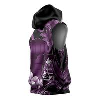 Purple Hafa Adai Guam Sleeveless Hoodie Chamorro Latte Stone Hand With Plumeria LT14 - Polynesian Pride