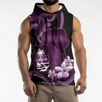 Purple Hafa Adai Guam Sleeveless Hoodie Chamorro Latte Stone Hand With Plumeria LT14 - Polynesian Pride