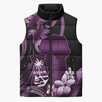 Purple Hafa Adai Guam Sleeveless Puffer Jacket Chamorro Latte Stone Hand With Plumeria LT14 Unisex Purple - Polynesian Pride