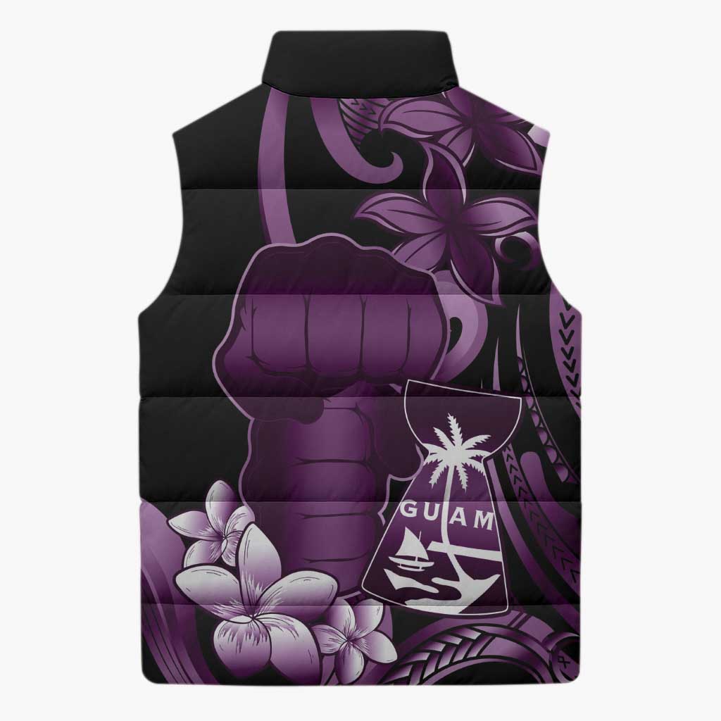 Purple Hafa Adai Guam Sleeveless Puffer Jacket Chamorro Latte Stone Hand With Plumeria LT14 - Polynesian Pride