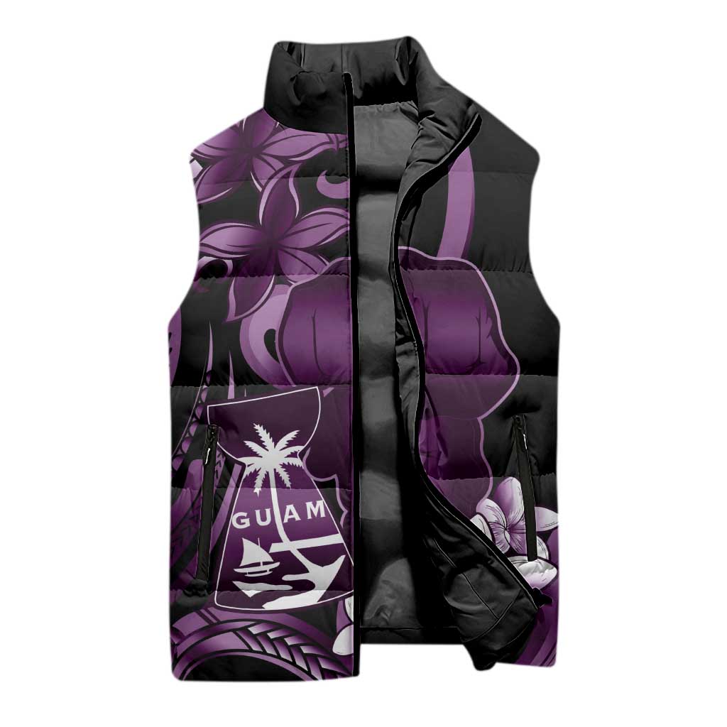 Purple Hafa Adai Guam Sleeveless Puffer Jacket Chamorro Latte Stone Hand With Plumeria LT14 - Polynesian Pride