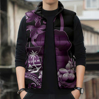 Purple Hafa Adai Guam Sleeveless Puffer Jacket Chamorro Latte Stone Hand With Plumeria LT14 - Polynesian Pride