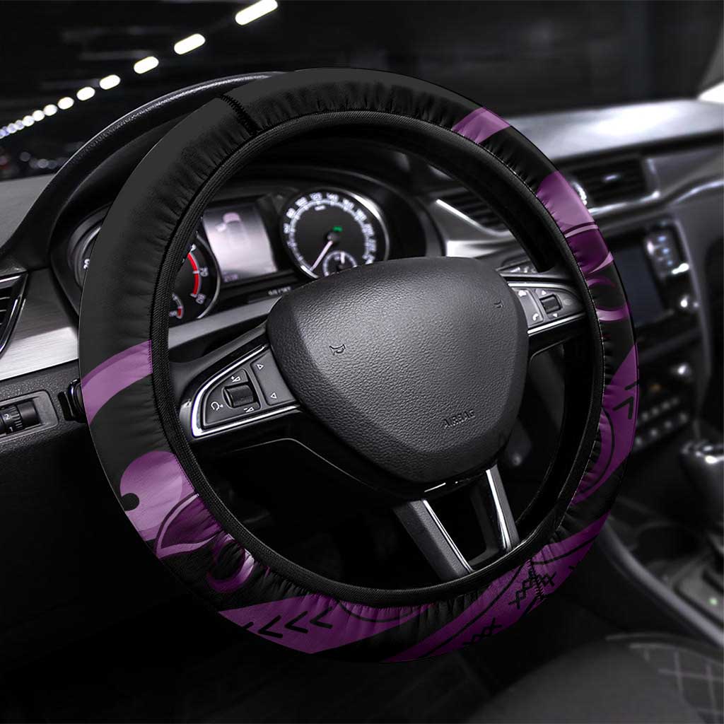 Purple Hafa Adai Guam Steering Wheel Cover Chamorro Latte Stone Hand With Plumeria LT14 Universal Fit Purple - Polynesian Pride