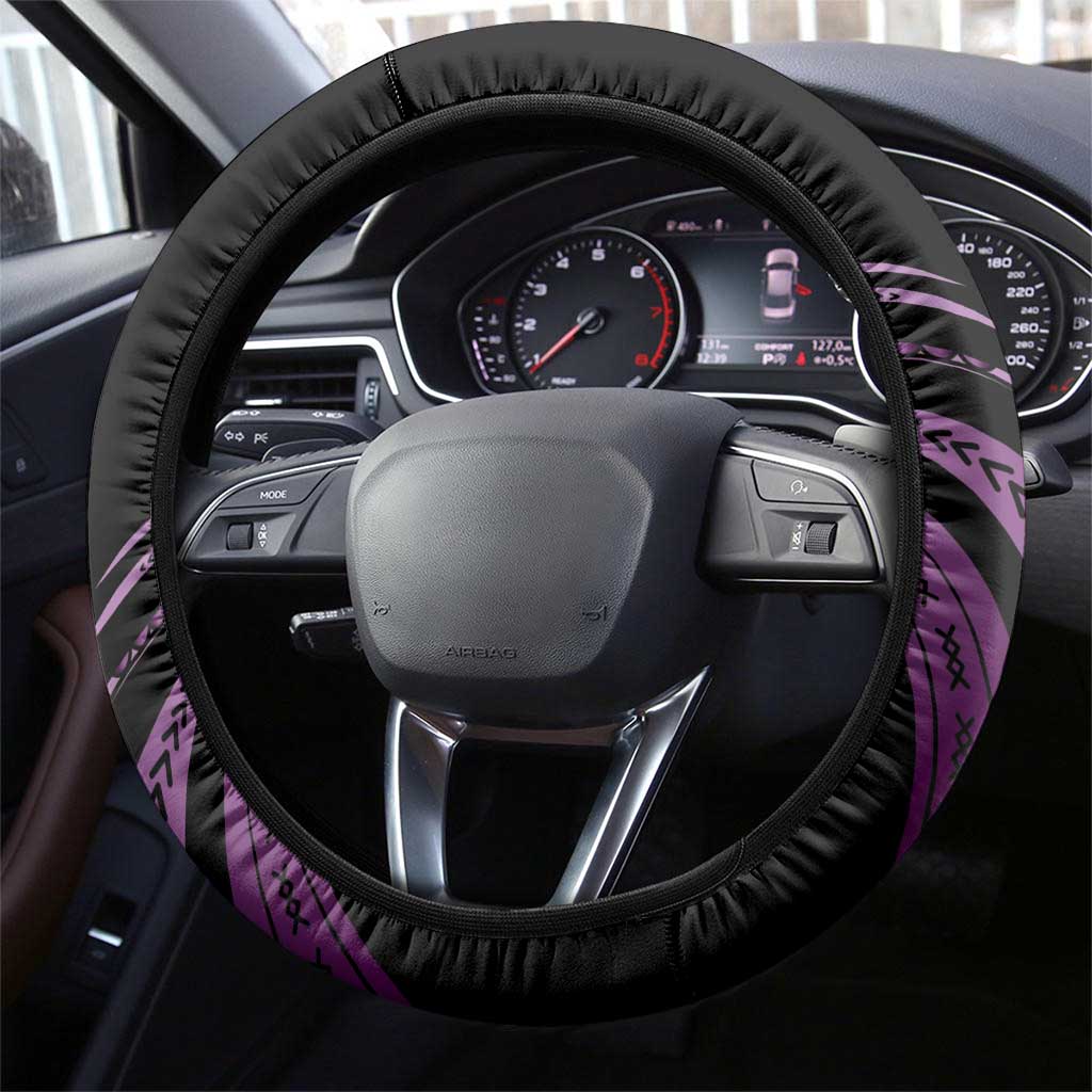 Purple Hafa Adai Guam Steering Wheel Cover Chamorro Latte Stone Hand With Plumeria LT14 - Polynesian Pride