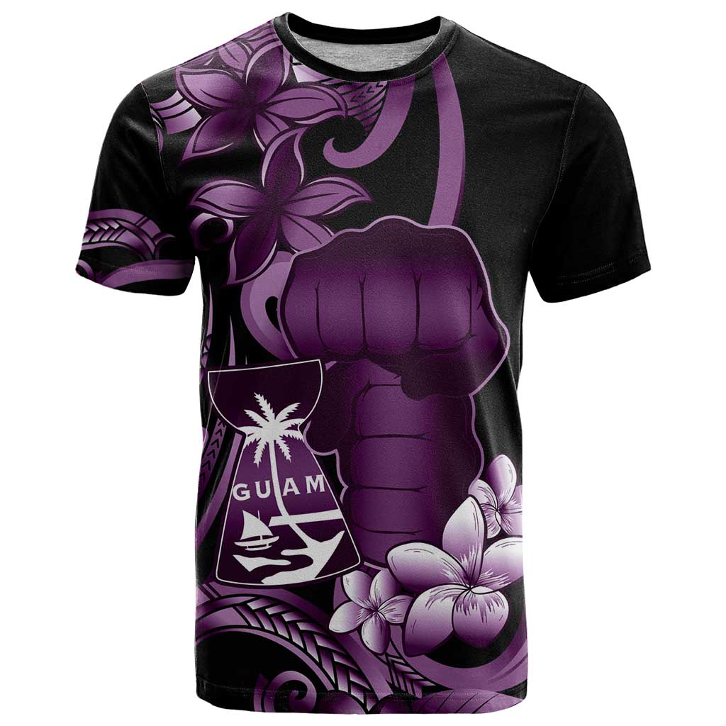 Purple Hafa Adai Guam T Shirt Chamorro Latte Stone Hand With Plumeria LT14 Purple - Polynesian Pride
