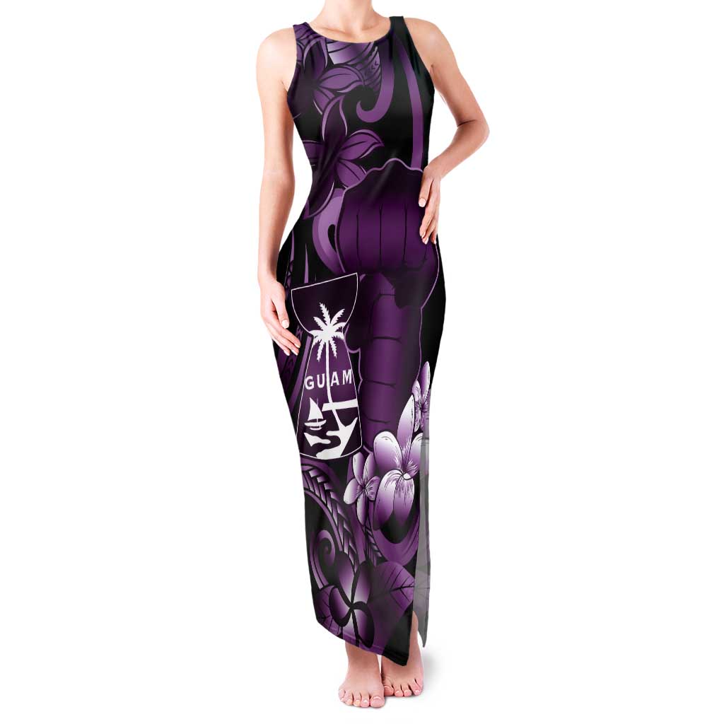 Purple Hafa Adai Guam Tank Maxi Dress Chamorro Latte Stone Hand With Plumeria LT14 Women Purple - Polynesian Pride
