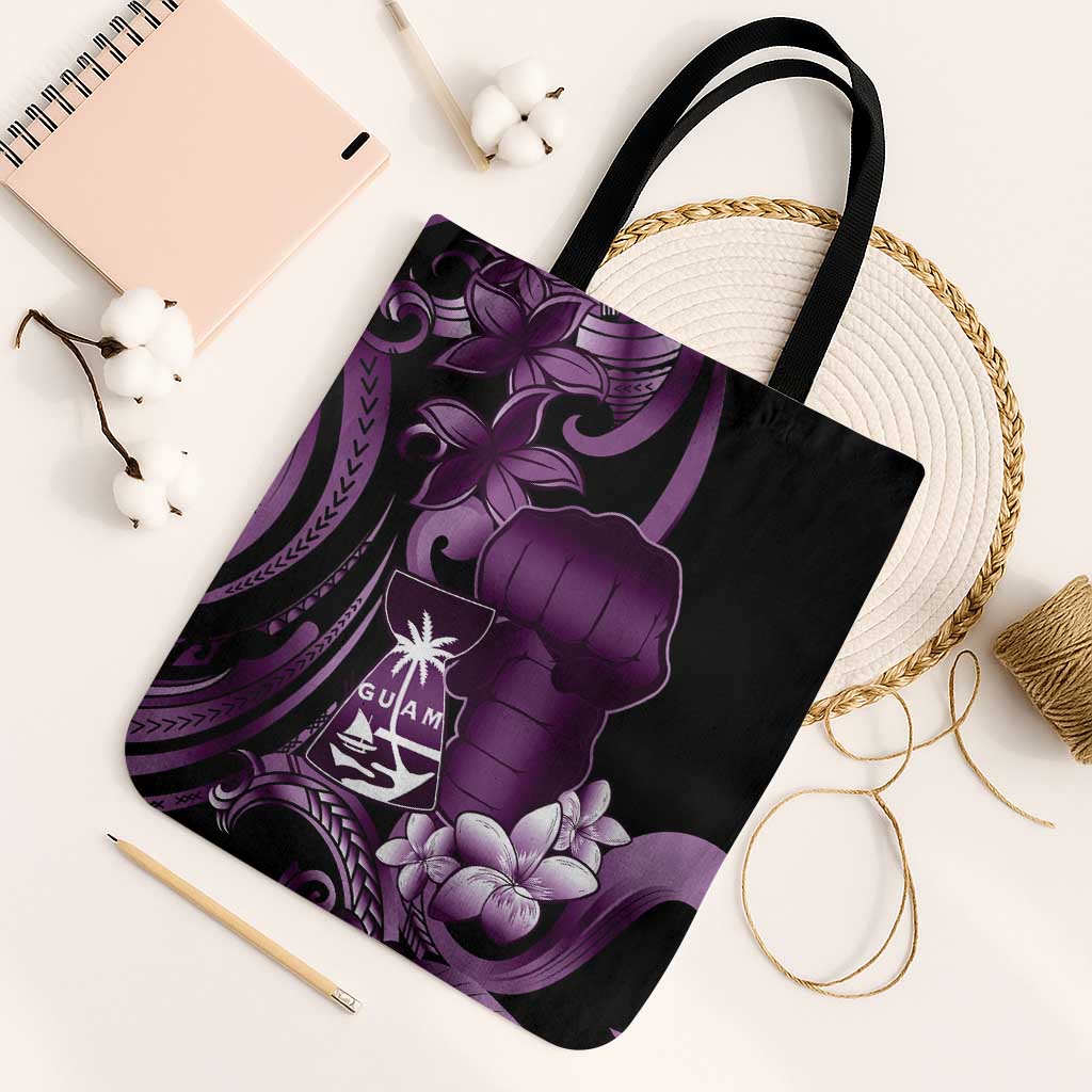 Purple Hafa Adai Guam Tote Bag Chamorro Latte Stone Hand With Plumeria LT14 Black Strap One Size Purple - Polynesian Pride