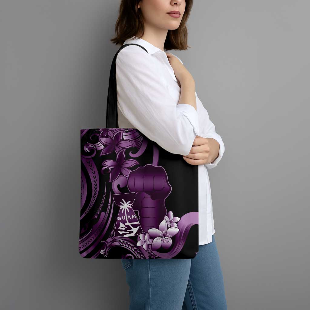 Purple Hafa Adai Guam Tote Bag Chamorro Latte Stone Hand With Plumeria LT14 - Polynesian Pride