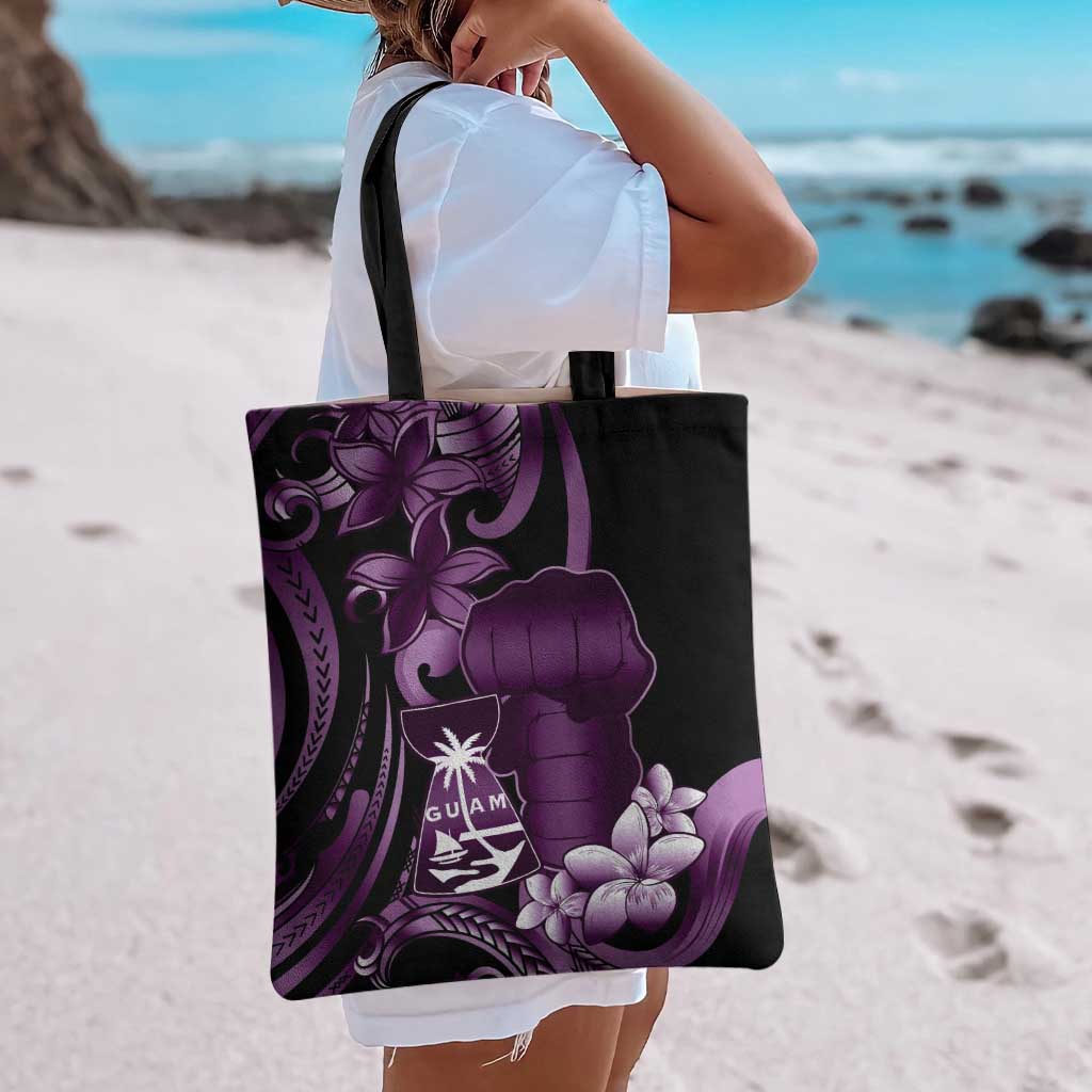Purple Hafa Adai Guam Tote Bag Chamorro Latte Stone Hand With Plumeria LT14 - Polynesian Pride