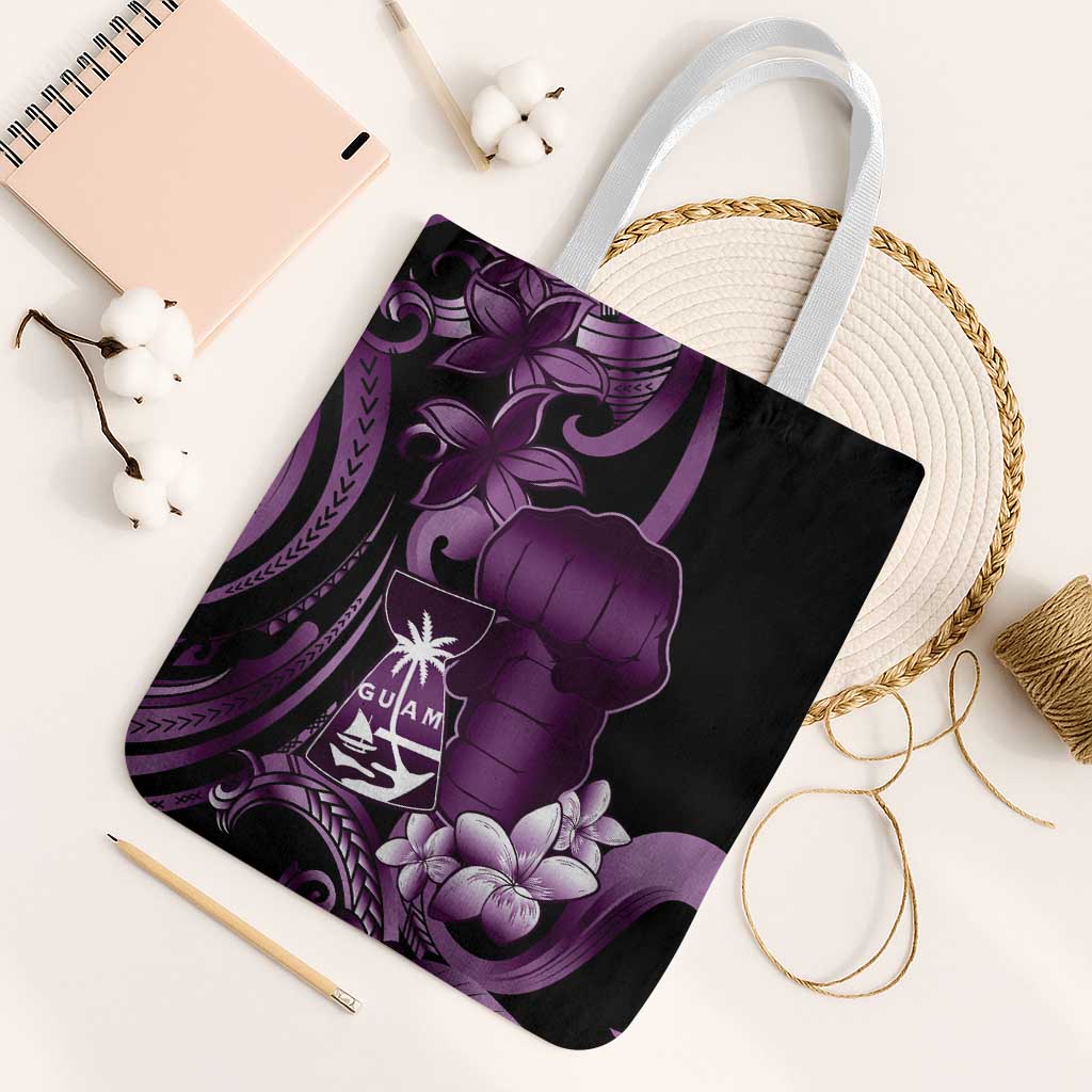 Purple Hafa Adai Guam Tote Bag Chamorro Latte Stone Hand With Plumeria LT14 White Strap One Size Purple - Polynesian Pride