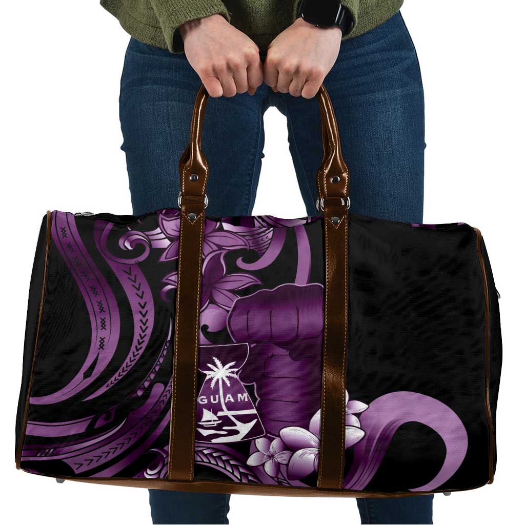 Purple Hafa Adai Guam Travel Bag Chamorro Latte Stone Hand With Plumeria LT14 Purple - Polynesian Pride