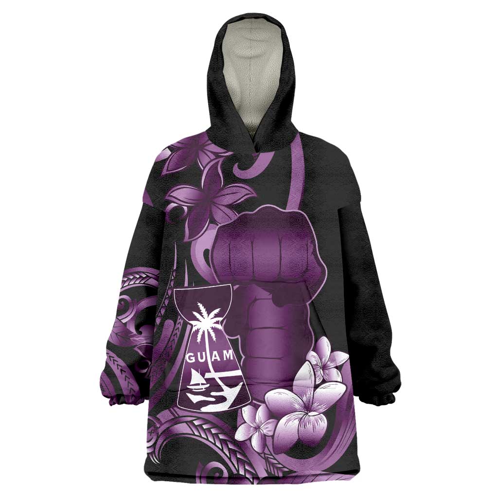 Purple Hafa Adai Guam Wearable Blanket Hoodie Chamorro Latte Stone Hand With Plumeria LT14 One Size Purple - Polynesian Pride