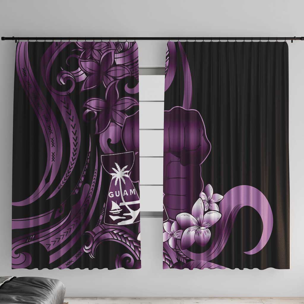 Purple Hafa Adai Guam Window Curtain Chamorro Latte Stone Hand With Plumeria LT14 With Hooks Purple - Polynesian Pride