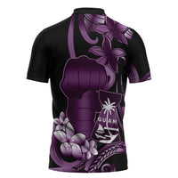 Purple Hafa Adai Guam Zipper Polo Shirt Chamorro Latte Stone Hand With Plumeria LT14 - Polynesian Pride