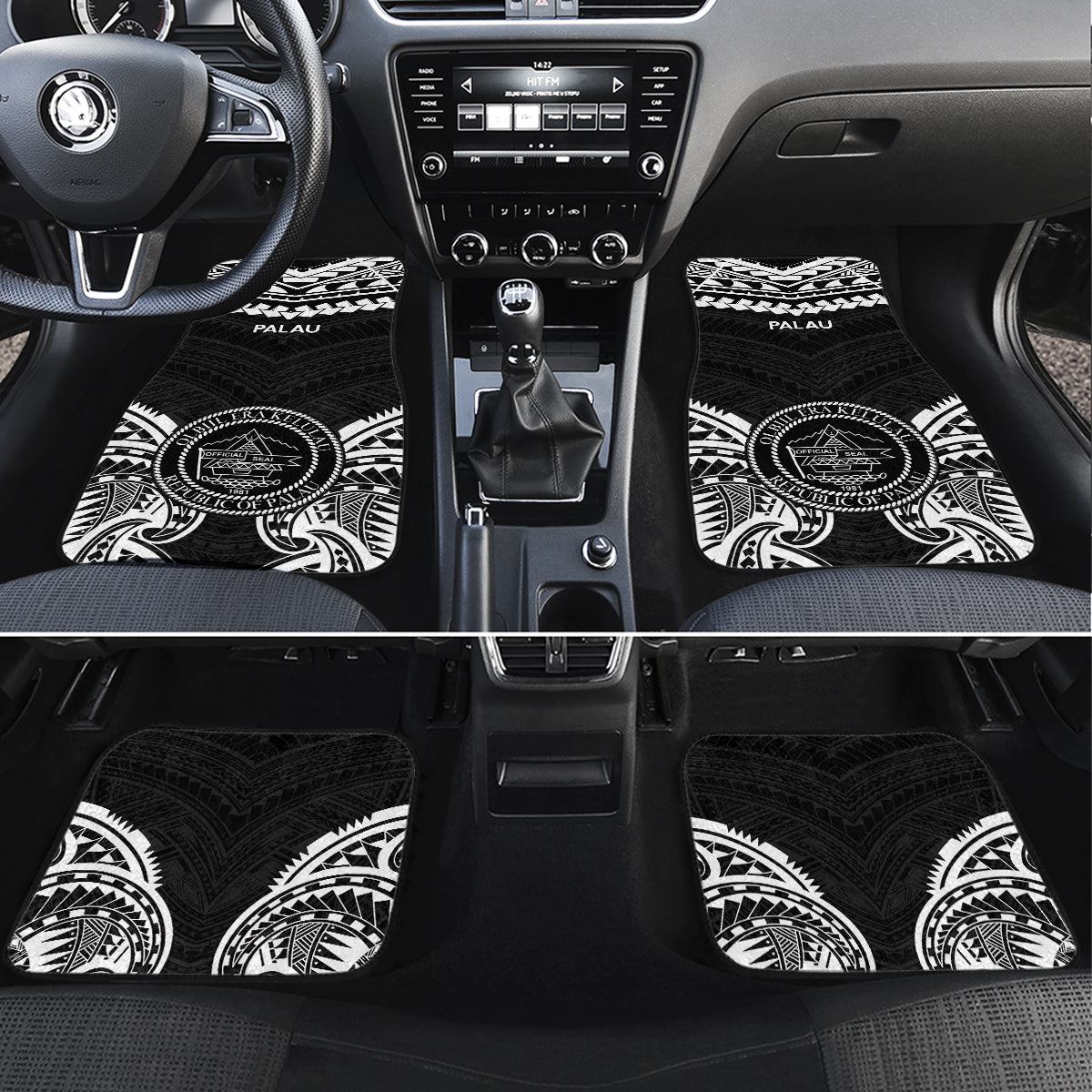 Palau Constitution Day Car Mats Belau Seal With Polynesian Pattern - Black LT14 Set 4pcs Black - Polynesian Pride