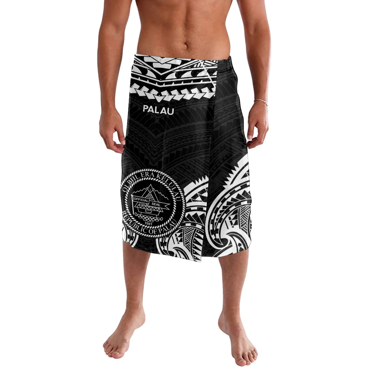 Palau Constitution Day Lavalava Belau Seal With Polynesian Pattern - Black LT14 Black - Polynesian Pride