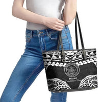 Palau Constitution Day Leather Tote Bag Belau Seal With Polynesian Pattern - Black LT14 - Polynesian Pride