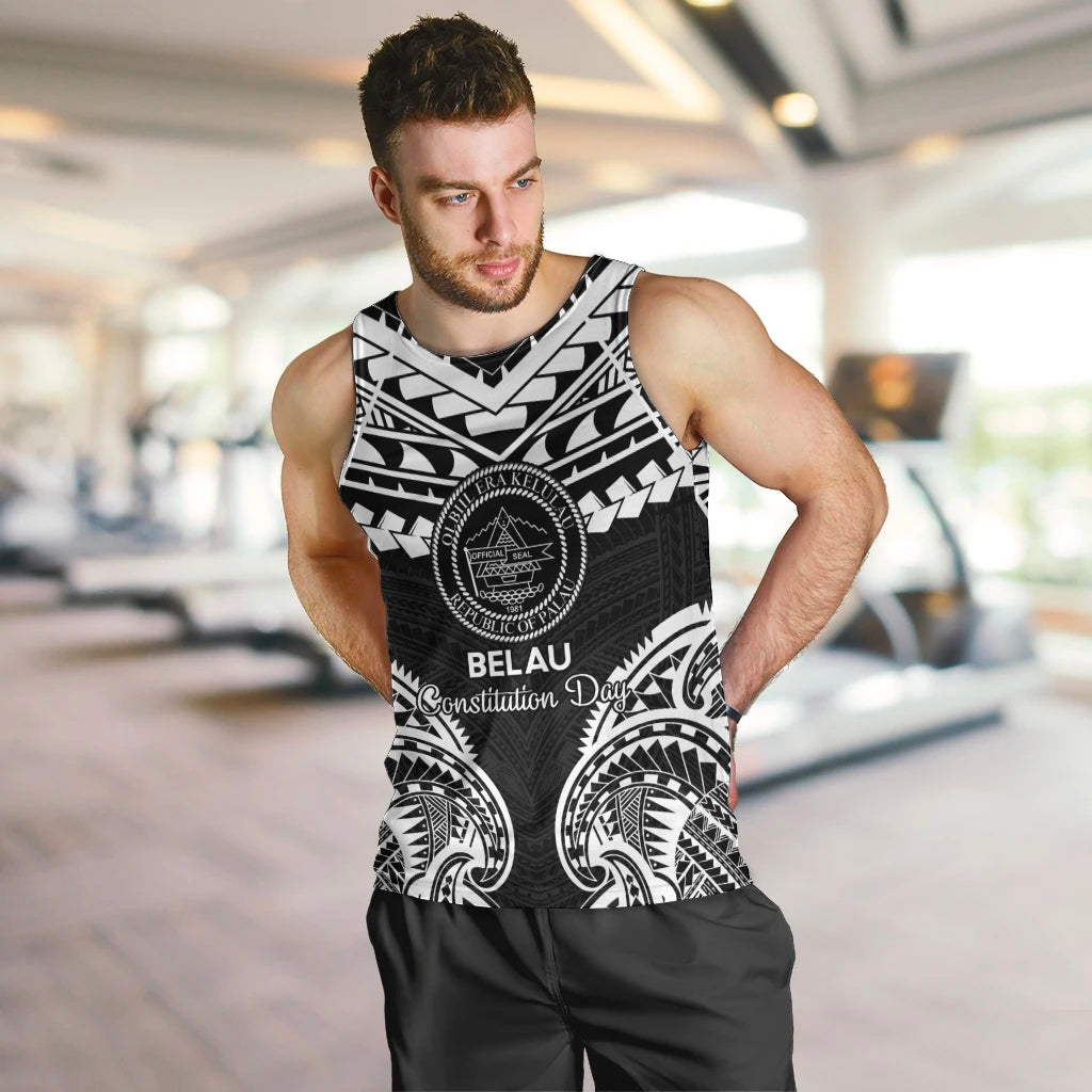 Palau Constitution Day Men Tank Top Belau Seal With Polynesian Pattern - Black