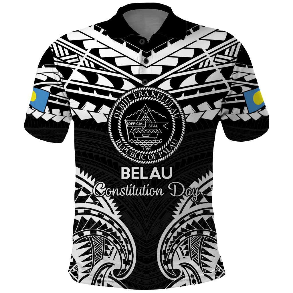 Palau Constitution Day Polo Shirt Belau Seal With Polynesian Pattern - Black LT14 Black - Polynesian Pride