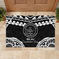 Palau Constitution Day Rubber Doormat Belau Seal With Polynesian Pattern - Black LT14 - Polynesian Pride