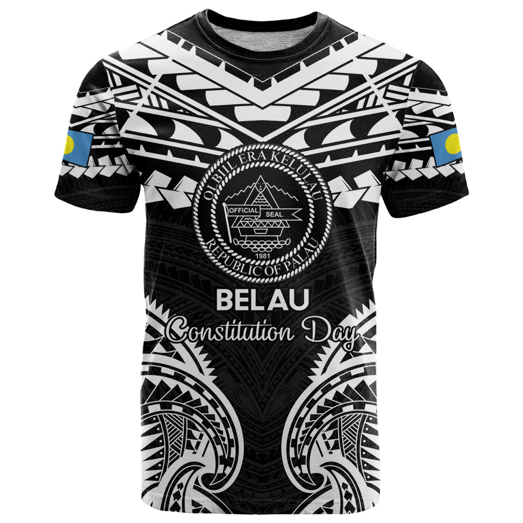 Palau Constitution Day T Shirt Belau Seal With Polynesian Pattern - Black LT14 Black - Polynesian Pride