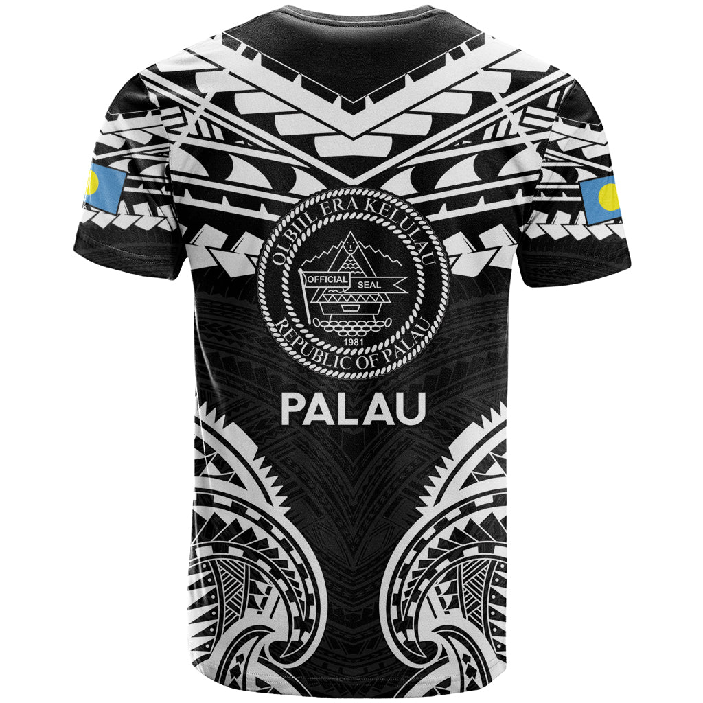 Palau Constitution Day T Shirt Belau Seal With Polynesian Pattern - Black LT14 - Polynesian Pride