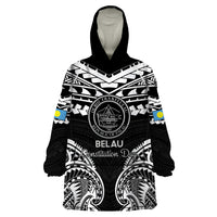Palau Constitution Day Wearable Blanket Hoodie Belau Seal With Polynesian Pattern - Black LT14 One Size Black - Polynesian Pride