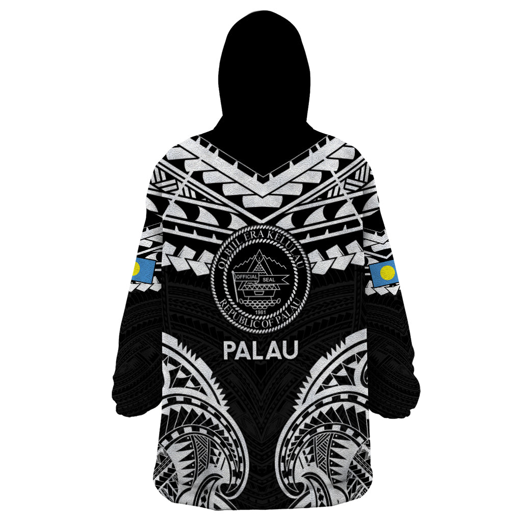 Palau Constitution Day Wearable Blanket Hoodie Belau Seal With Polynesian Pattern - Black LT14 - Polynesian Pride
