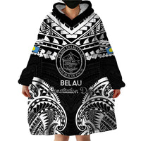 Palau Constitution Day Wearable Blanket Hoodie Belau Seal With Polynesian Pattern - Black LT14 - Polynesian Pride