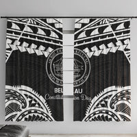 Palau Constitution Day Window Curtain Belau Seal With Polynesian Pattern - Black LT14 With Hooks Black - Polynesian Pride