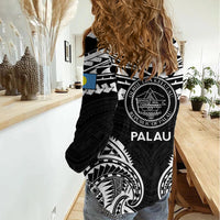 Palau Constitution Day Women Casual Shirt Belau Seal With Polynesian Pattern - Black LT14 - Polynesian Pride