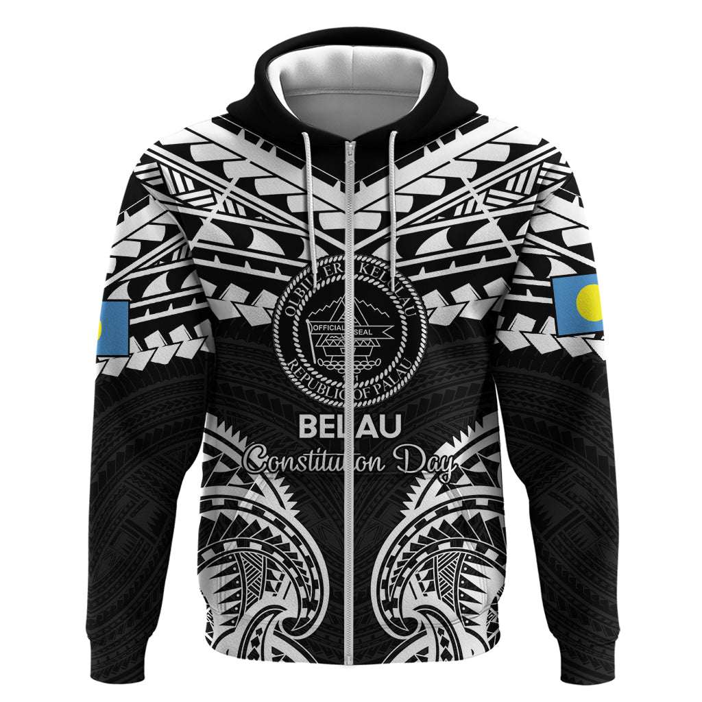 Palau Constitution Day Zip Hoodie Belau Seal With Polynesian Pattern - Black LT14 Zip Hoodie Black - Polynesian Pride