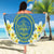 Palau Constitution Day Beach Blanket Belau Seal With Frangipani Polynesian Pattern - Blue