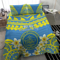 Palau Constitution Day Bedding Set Belau Seal With Frangipani Polynesian Pattern - Blue LT14 - Polynesian Pride