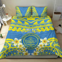 Palau Constitution Day Bedding Set Belau Seal With Frangipani Polynesian Pattern - Blue LT14 - Polynesian Pride