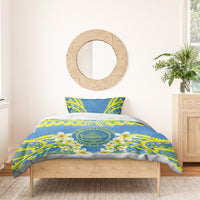 Palau Constitution Day Bedding Set Belau Seal With Frangipani Polynesian Pattern - Blue LT14 - Polynesian Pride