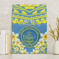 Palau Constitution Day Canvas Wall Art Belau Seal With Frangipani Polynesian Pattern - Blue LT14 Without Frame Blue - Polynesian Pride