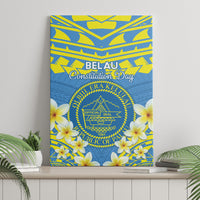 Palau Constitution Day Canvas Wall Art Belau Seal With Frangipani Polynesian Pattern - Blue LT14 - Polynesian Pride